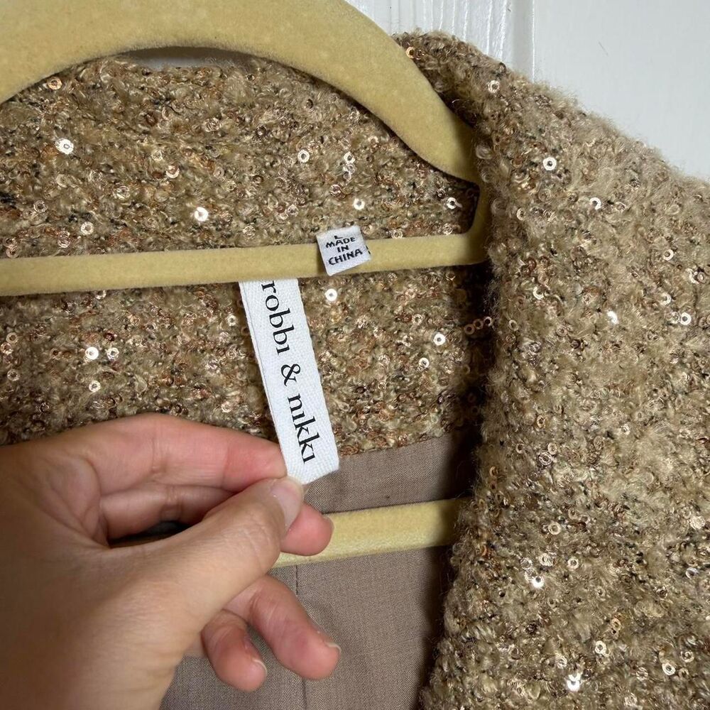 Vintage 90s Robbi & Nikki Women's Sparkling Gold Sequin Belted Jacket Large - Picture 7 of 8
